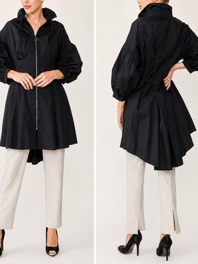 IC Collection Black Minimalist Stand Shirring Collar Waist-Pleats Darkts Jacket